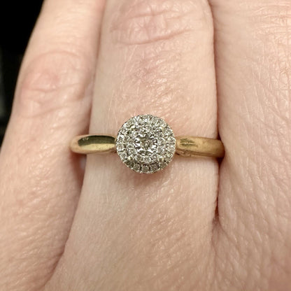 9Ct Yellow Gold Diamond Halo Ring Sz N