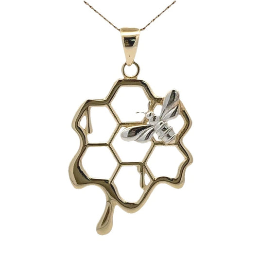 9Ct Two-Toned Gold Bee & Honeycomb Pendant