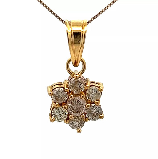 14Ct Yellow Gold .80 Carat Diamond Cluster Pendant