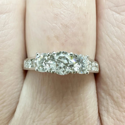 14Ct White Gold 1.00 Carat TW Diamond Trilogy Ring Sz M 1/2