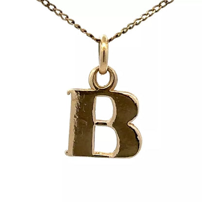 9Ct Yellow Gold 'B' Initial Charm Pendant