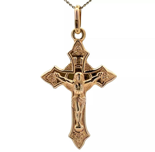 9Ct Yellow Gold Ornate Crucifix Charm Pendant