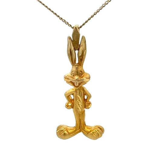 14Ct Yellow Gold Vintage Looney Tunes Bugs Bunny Slider Charm Pendant
