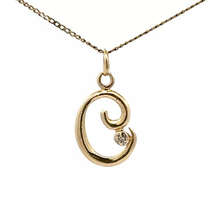 9Ct Yellow Gold 'C' Initial Charm Diamond Set Pendant