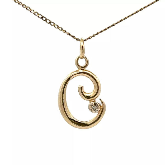 9Ct Yellow Gold 'C' Initial Charm Diamond Set Pendant
