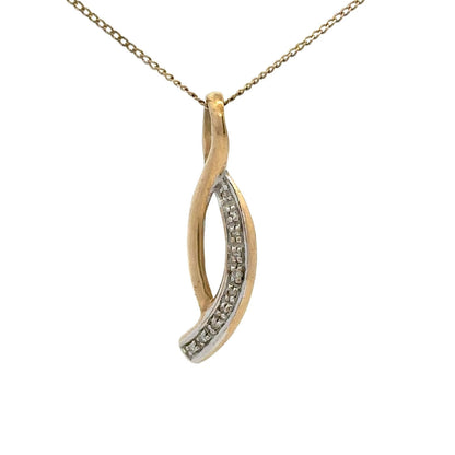 9Ct Two-Toned Gold Diamond Accent Ribbon Charm Pendant