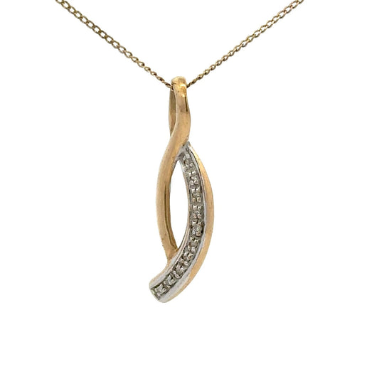 9Ct Two-Toned Gold Diamond Accent Ribbon Charm Pendant