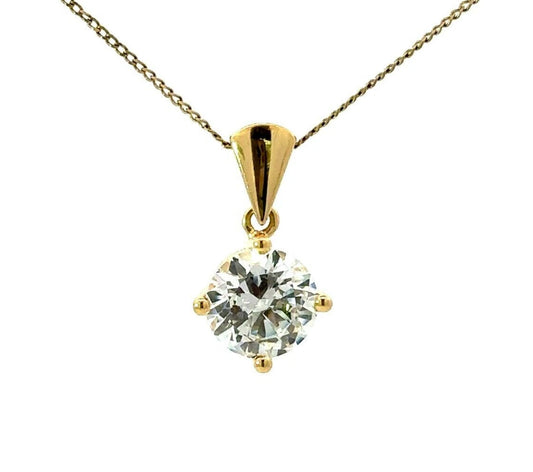 18Ct Yellow Gold 2.00 Carat TW Diamond Simulant Solitaire Charm Pendant