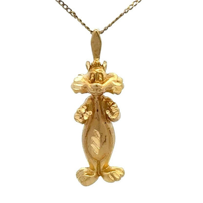 14Ct Yellow Gold Vintage Looney Tunes Sylvester The Cat Slider Charm Pendant