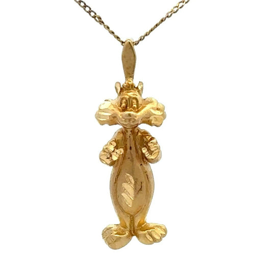14Ct Yellow Gold Vintage Looney Tunes Sylvester The Cat Slider Charm Pendant