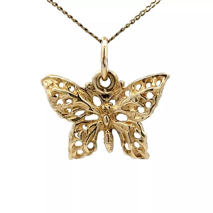 9Ct Yellow Gold Ornate Butterfly Charm Pendant