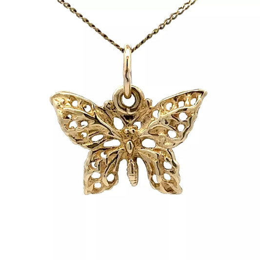 9Ct Yellow Gold Ornate Butterfly Charm Pendant