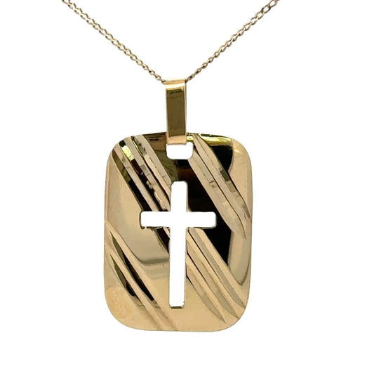 9Ct Yellow Gold Cross Cut Out Dog Tag Pendant