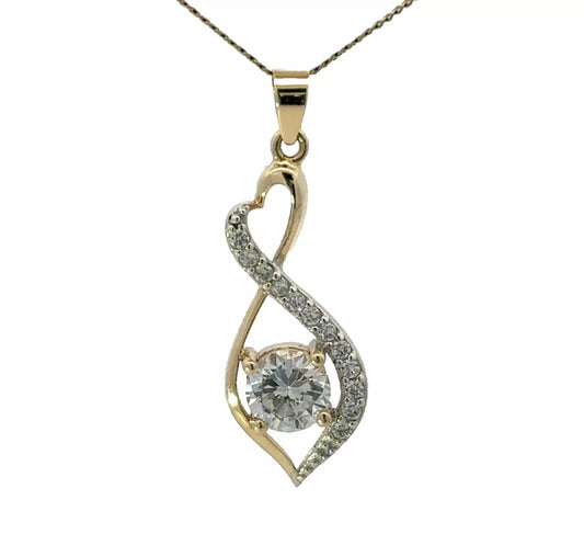 9Ct Yellow Gold Diamond Simulant Swirl Charm Pendant
