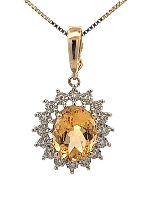 9Ct Yellow Gold Synthetic Citrine and Diamond Enhancer Pendant