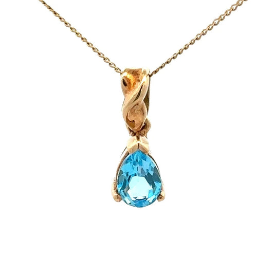 9Ct Yellow Gold Blue Topaz Pendant