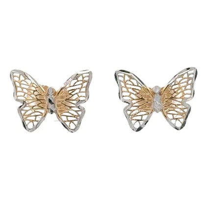 9Ct Two-Toned Gold Filigree Butterfly Stud Earrings