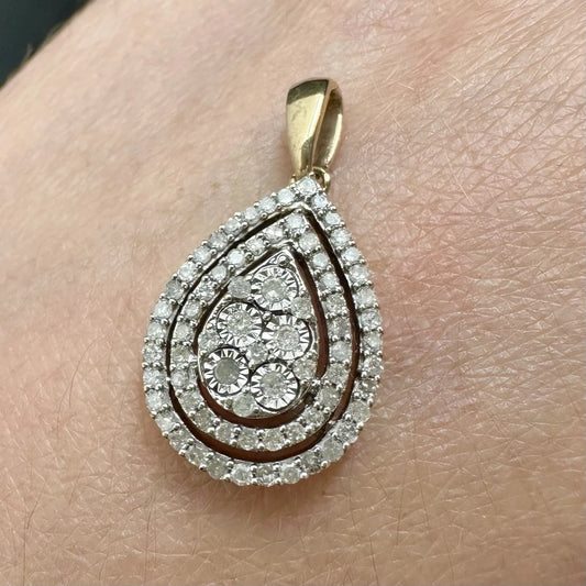 9Ct Yellow Gold Pear Shaped Diamond Cluster Ring - 0.50 Carat TDW