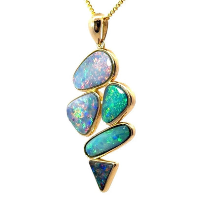 18Ct Yellow Gold Bezel Set Multi Cut Opal Doublet Pendant