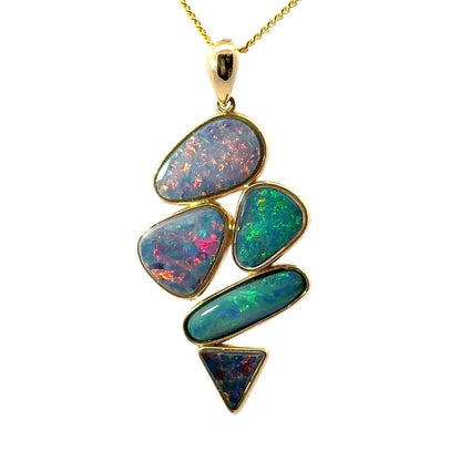 18Ct Yellow Gold Bezel Set Multi Cut Opal Doublet Pendant